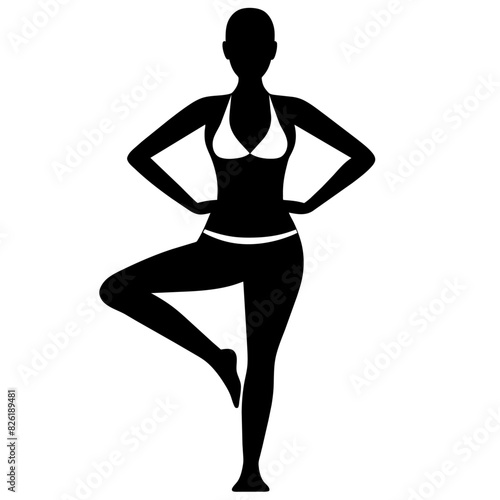 a slim woman stands with her hands on her hips, doing exercises vector silhouette