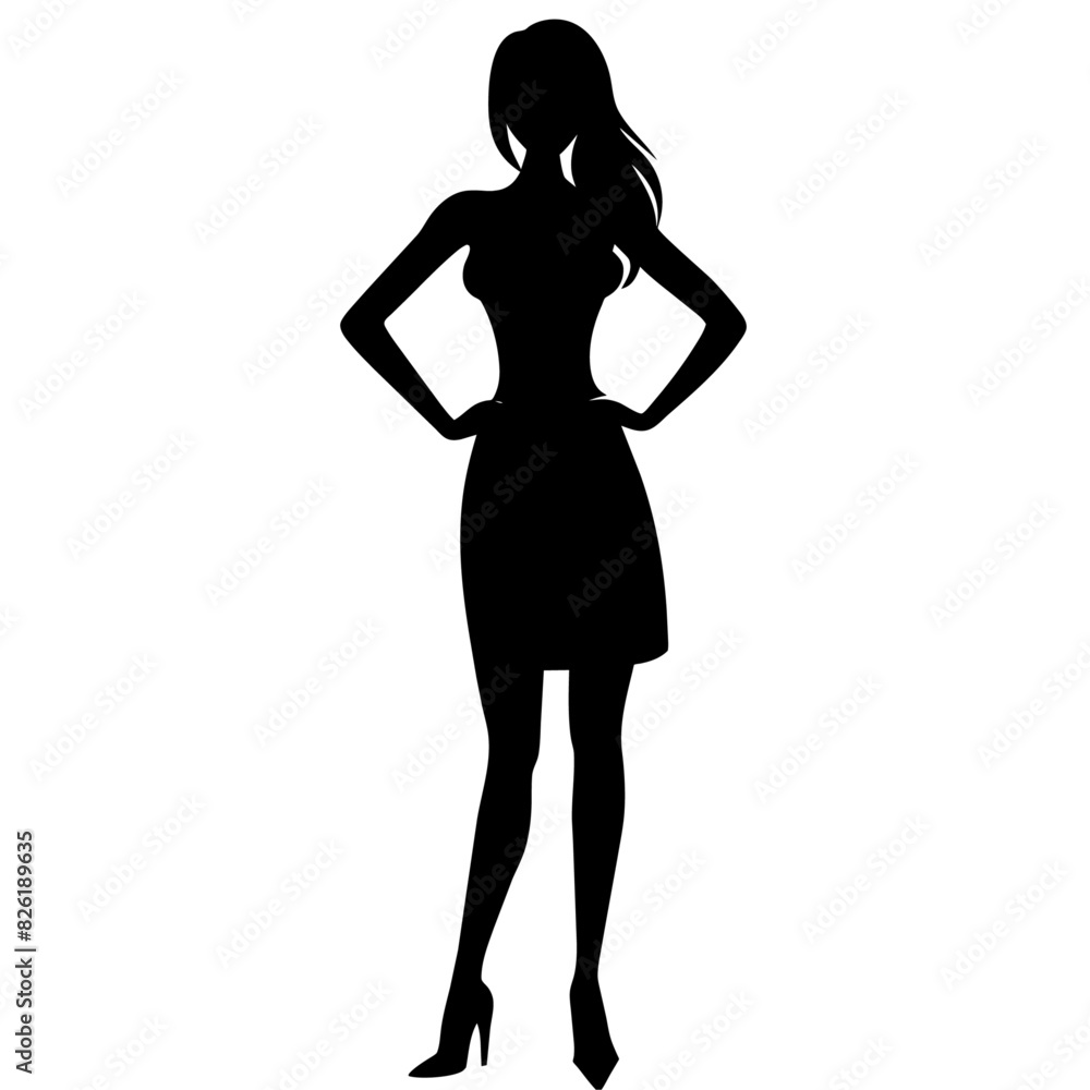 Fototapeta premium A Slim and sexy woman standing pose vector silhouette, stylish pose, white background