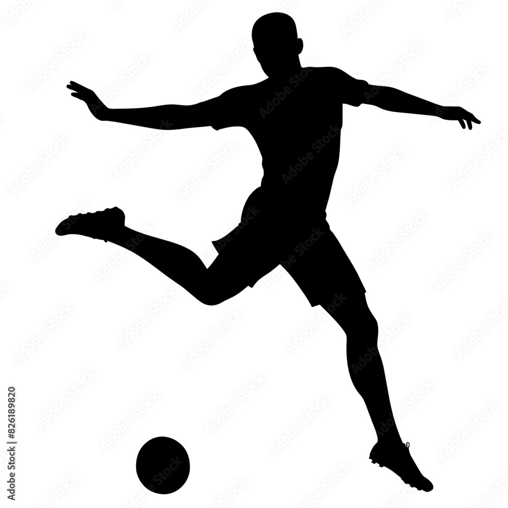 A soccer player kick the ball vector silhouette, white background