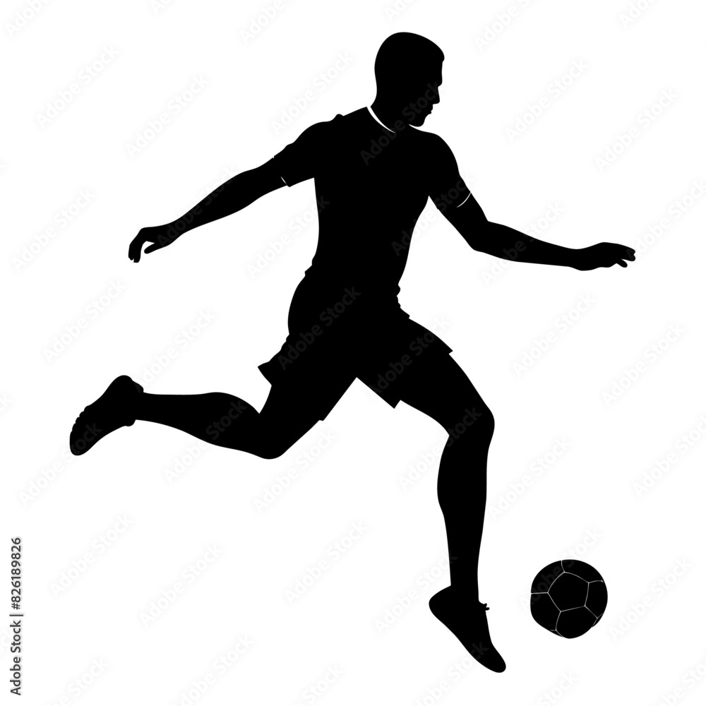 A soccer player kick the ball vector silhouette, white background