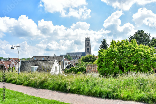 Zaltbommel.
The beautiful city silhouette with the tower of Sint Maartenskerk can be seen from afar.
Zaltbommel, Bommelerwaard, Gelderland, Netherlands, Holland, Europe. photo