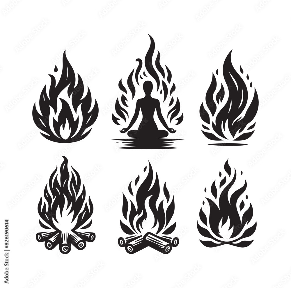 fire flame silhouette icon set ILLUSTRATION fire flame silhouette icon set ILLUSTRATION