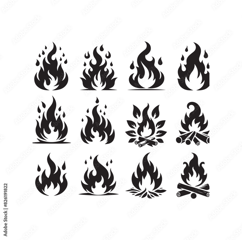fire flame silhouette icon set ILLUSTRATION fire flame silhouette icon set ILLUSTRATION