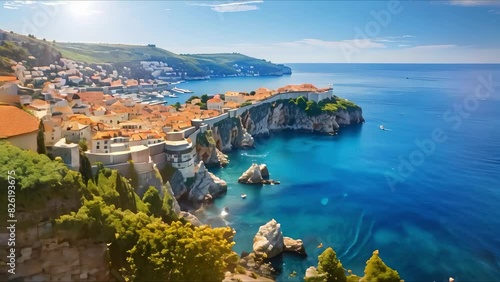 Aerial view of Dubrovnik old town in Croatia a famous European destination. Concept Travel, Dubrovnik, Croatia, Aerial View, European Destination photo