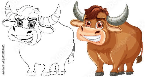 Color and outline of a happy bull