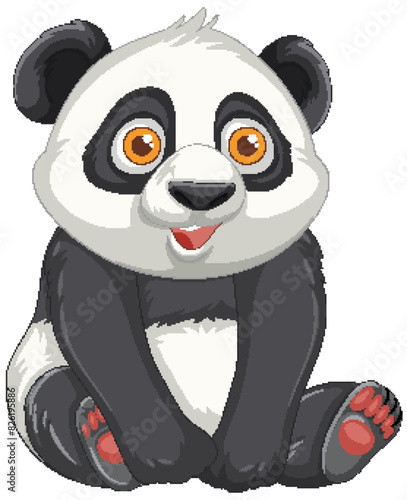 Adorable panda with big eyes sitting happily