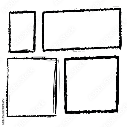 Hand drawn grunge geometric frame such as square, rectangle. Abstract geometric figure