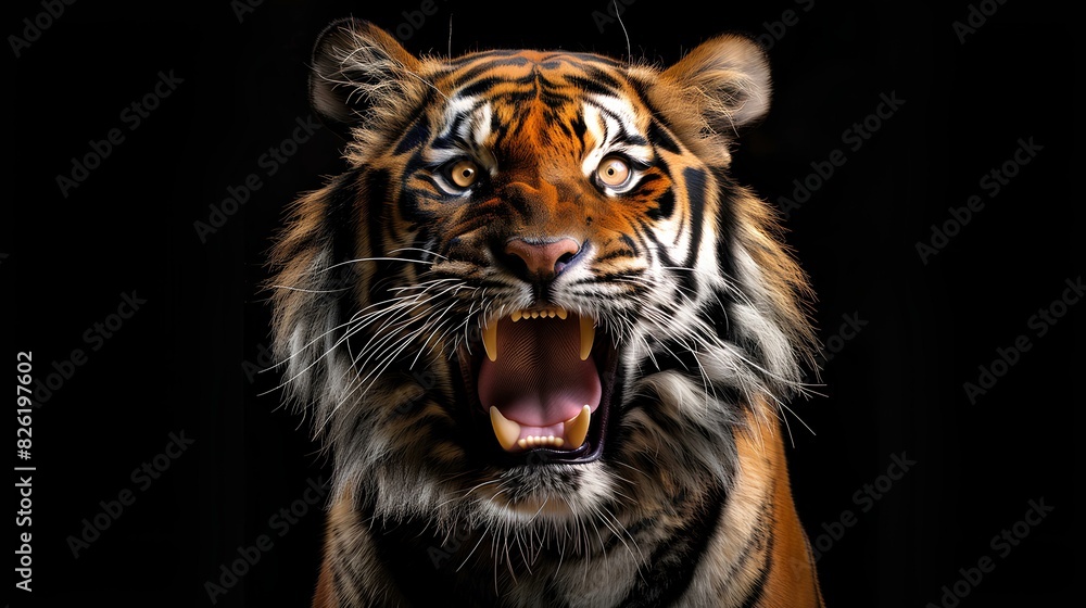 Close Up of a Tiger on black background Close Up of a Tiger on black background