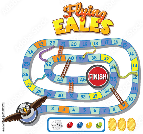 Colorful board game with ladders and snakes