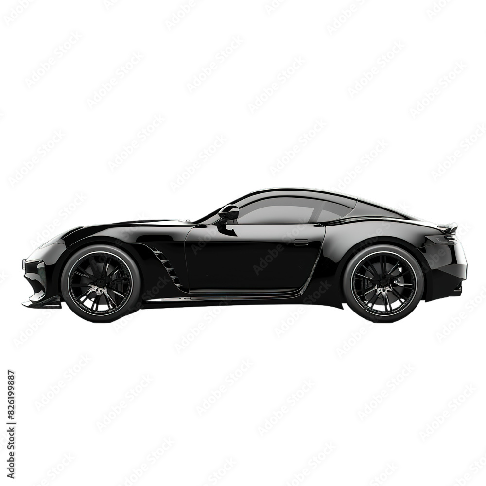 Black sports car side view on transparent background Black sports car side view on transparent background
