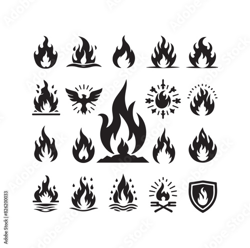 fire flame silhouette icon set ILLUSTRATION 