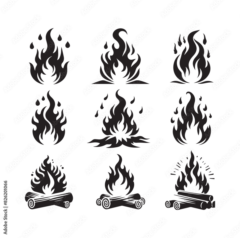 fire flame silhouette icon set ILLUSTRATION 