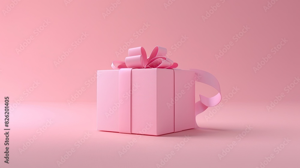 Gift box with ribbon on a simple soft light pastel background, with space around the edges and the center of the object with no shadows on the ground and smooth lighting Gift box with ribbon on a simple soft light pastel background, with space around the edges and the center of the object with no shadows on the ground and smooth lighting