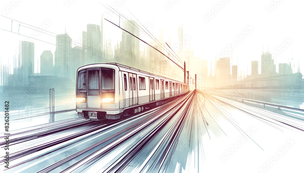 Naklejka premium High Speed Train Watercolor Illustration