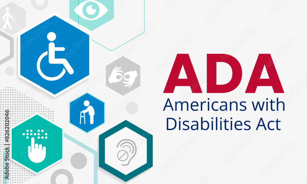 The Americans with disability act is observed every year on July 26, ADA is a civil rights law that prohibits discrimination based on disability. Vector illustration. The Americans with disability act is observed every year on July 26, ADA is a civil rights law that prohibits discrimination based on disability. Vector illustration.