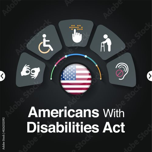 The Americans with disability act is observed every year on July 26, ADA is a civil rights law that prohibits discrimination based on disability. Vector illustration.