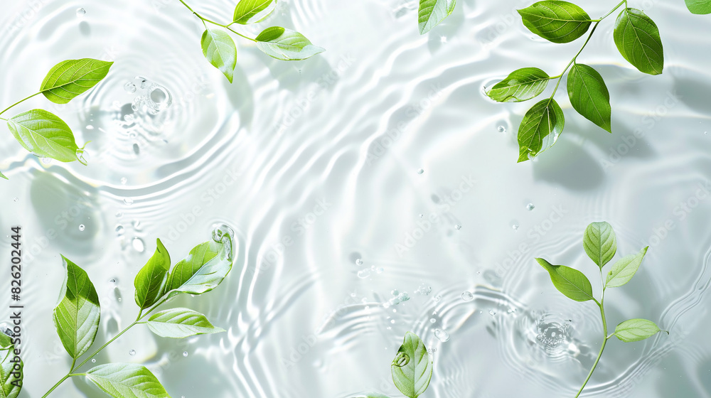 custom made wallpaper toronto digitalWhite background with water ripples and green leaves.