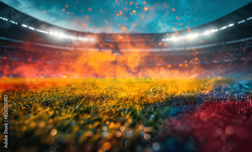 Soccer stadium background with colorful smoke