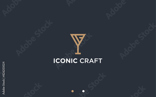 letters ic with cocktail logo design vector silhouette illustration