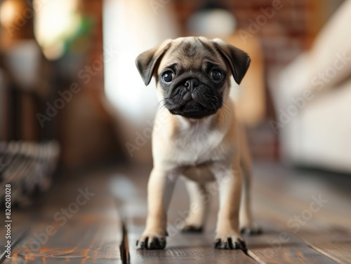 Young pug puppy standing at home © Darcraft