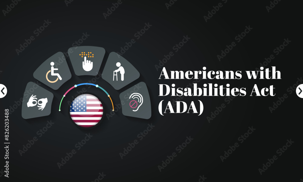 The Americans with disability act is observed every year on July 26, ADA is a civil rights law that prohibits discrimination based on disability. Vector illustration.