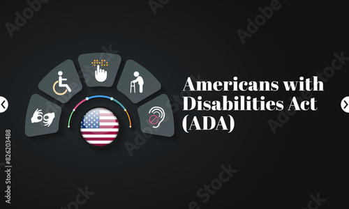 The Americans with disability act is observed every year on July 26, ADA is a civil rights law that prohibits discrimination based on disability. Vector illustration.