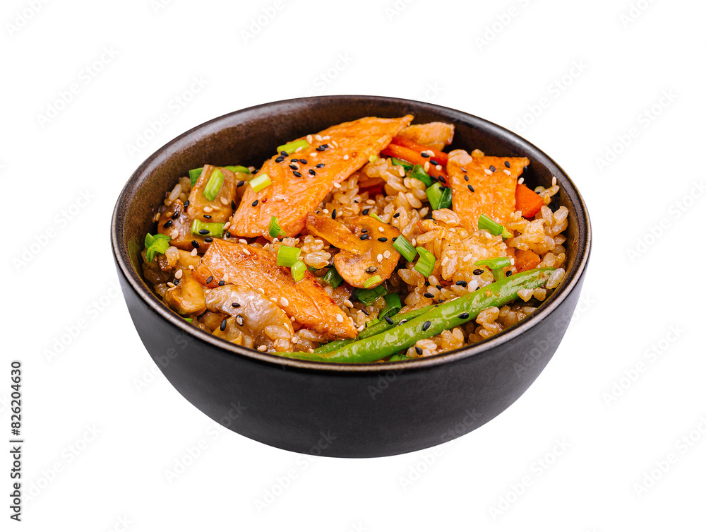 Savory teriyaki chicken bowl with vegetables and rice Savory teriyaki chicken bowl with vegetables and rice