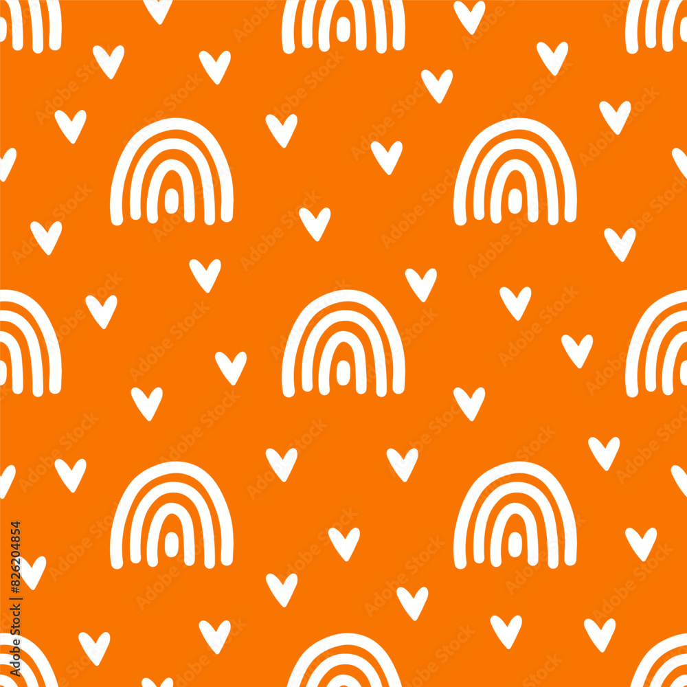Orange seamless pattern with hearts and rainbows Orange seamless pattern with hearts and rainbows