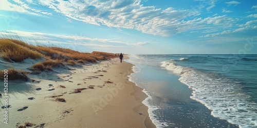 Serene beach stroll during weekend getaway