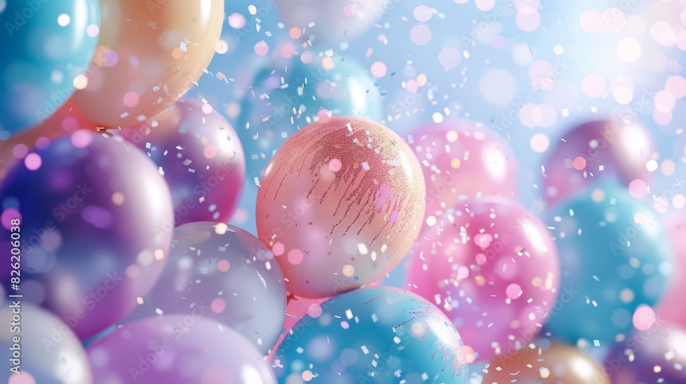 Colorful balloons with sparkling confetti in a festive atmosphere, perfect for celebrations and joyful events. Colorful balloons with sparkling confetti in a festive atmosphere, perfect for celebrations and joyful events.