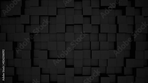 Abstract black modern architecture 3D background with black cubes on the wall.