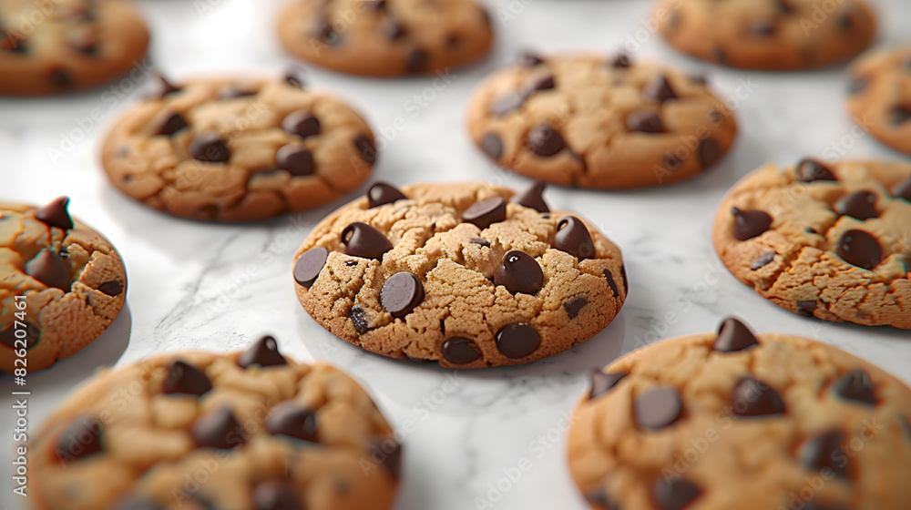 an eye-catching 3D view of isolated chocolate chip cookies on a white background an eye-catching 3D view of isolated chocolate chip cookies on a white background