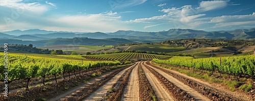 Landscape with vineyards in spring in the designation of origin area of Ribera del Duero wines in Spain photo