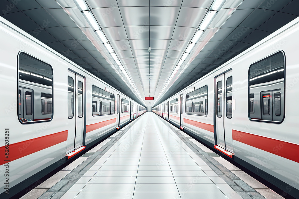 Modern subway station with symmetry and bright lights Modern subway station with symmetry and bright lights