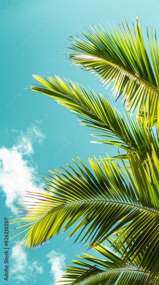 Palm Sunday concept: green palm tree leaves on natural sky Palm Sunday concept: green palm tree leaves on natural sky
