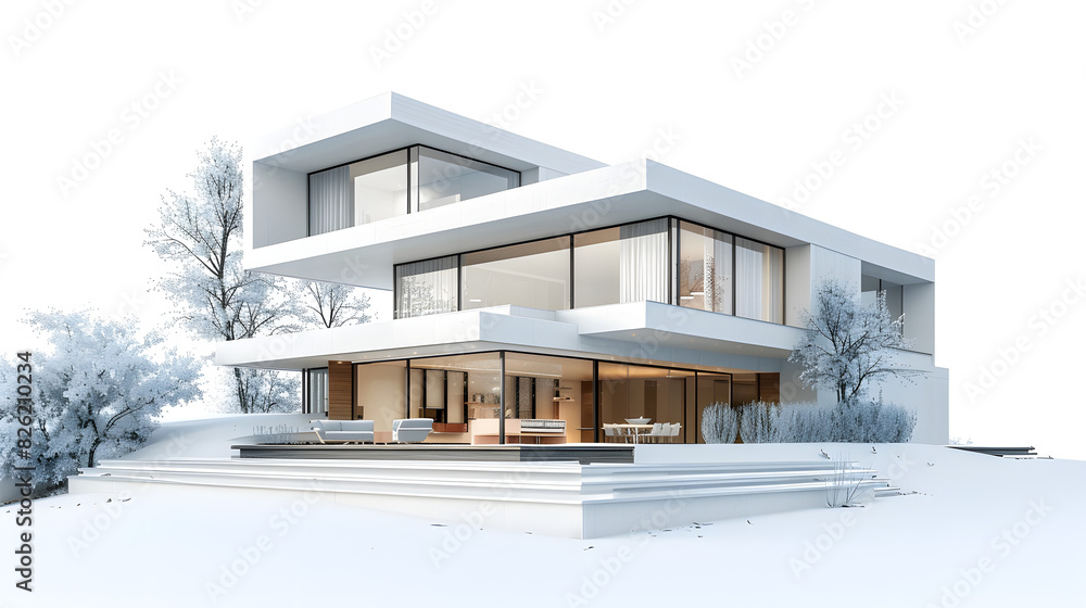 stunning 3D rendering of a luxurious modern home isolated on Earth with a pristine white background stunning 3D rendering of a luxurious modern home isolated on Earth with a pristine white background