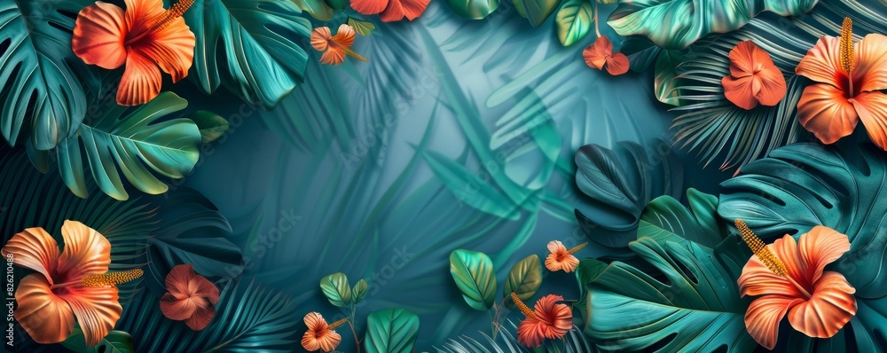 Abstract background with vines and tropical flowers. Copy space. Banner Abstract background with vines and tropical flowers. Copy space. Banner