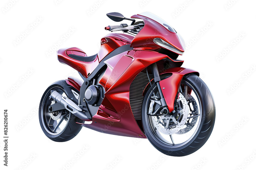Red sport motorcycle on transparent background, sleek design, modern look Red sport motorcycle on transparent background, sleek design, modern look
