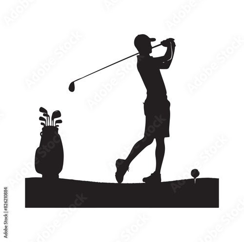 Golf player and icon silhouettes illustration set