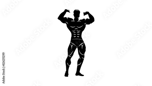 Bodybuilder emblem, black isolated silhouette