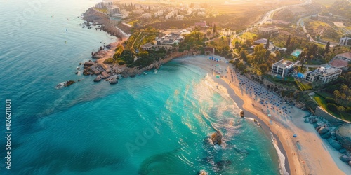 Aerial view of beautiful Herzliya beach photo