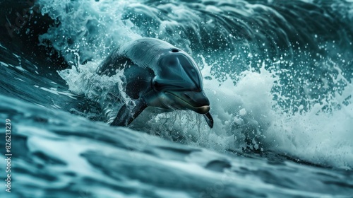 A porpoise playing in the waves. photo