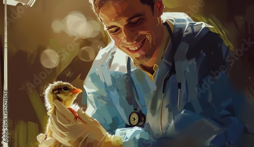 A passionate wildlife rehabilitator caring for injured animals, nursing them back to health. Concept of animal welfare and compassion. Generative Ai. photo