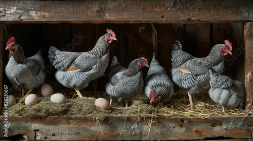 The farm chickens and eggs photo