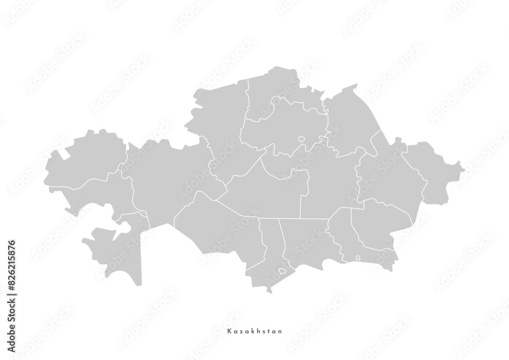 Vector isolated illustration of simplified administrative map of Kazakhstan﻿. Borders of the provinces, regions. Grey silhouettes. White outline.