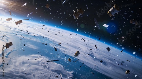 Fototapeta Naklejka Na Ścianę i Meble -  a space station with debris flying around it