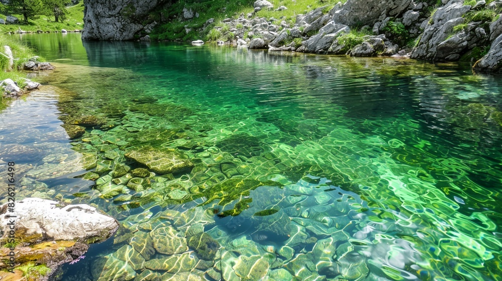 Fototapeta premium a river with clear water surrounded by rocks