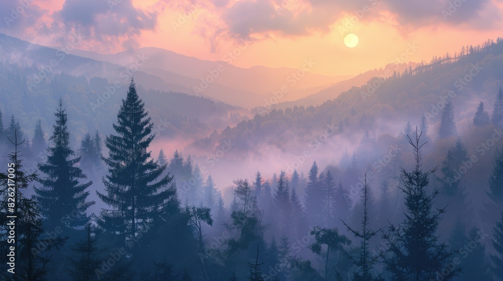 Obraz premium Foggy dawns in the Mountains