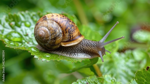 A snail munching on a leaf. 