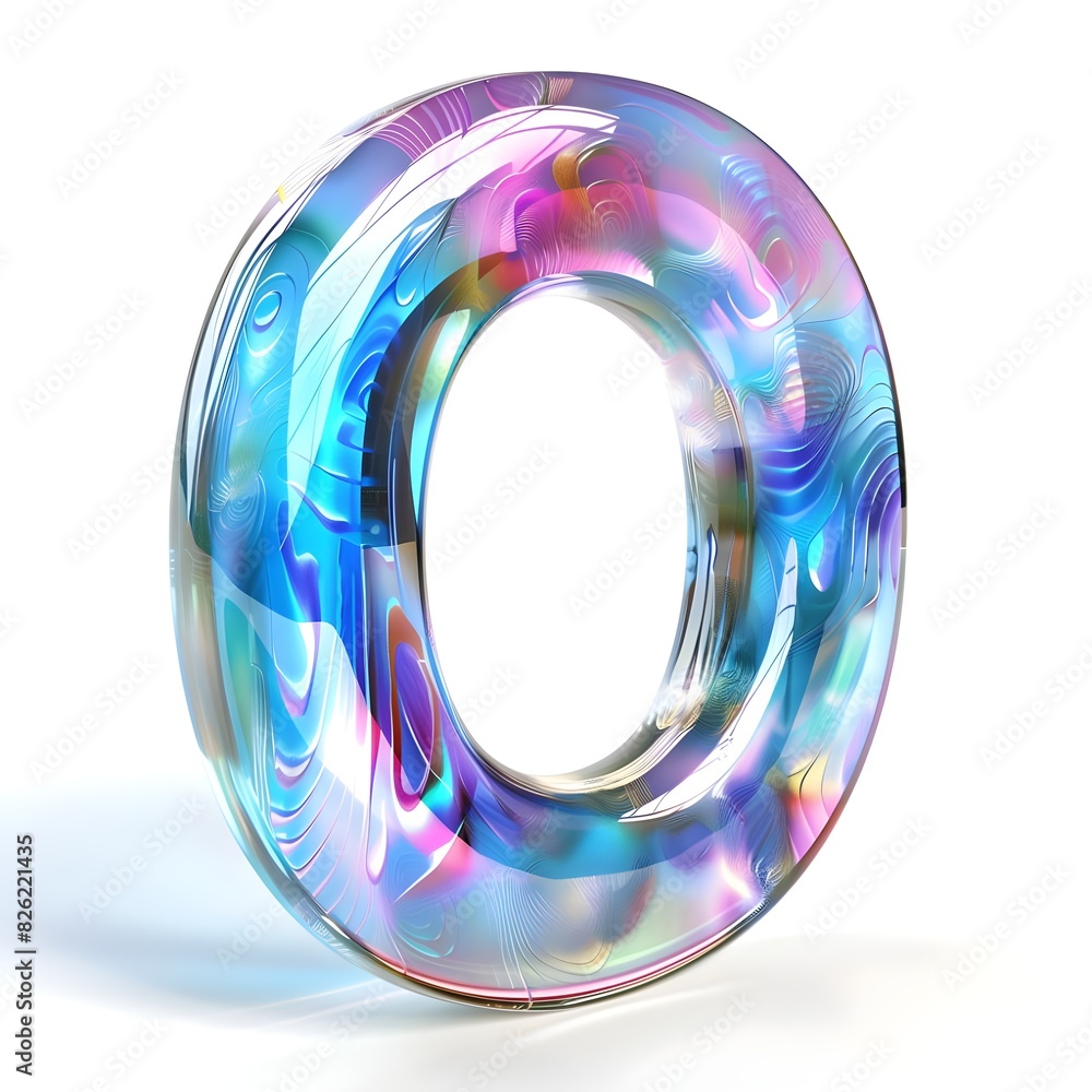 number 0 is made of glass with rainbow colors and light reflection on the surface on white background number 0 is made of glass with rainbow colors and light reflection on the surface on white background